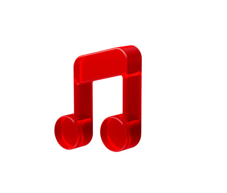A sleek vibrant red musical note icon with smooth dual quavers and soft glow, 3D Illustration.の写真素材