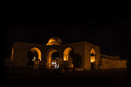 Dome of the rock in the old city of Jerusalem at nightの写真素材