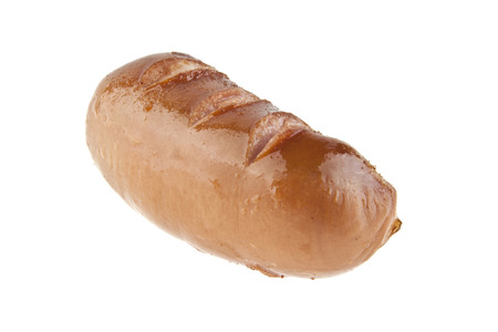 fried sausage isolated on white backgroundの写真素材
