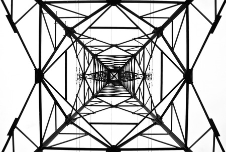 High voltage electrical tower from belowの写真素材