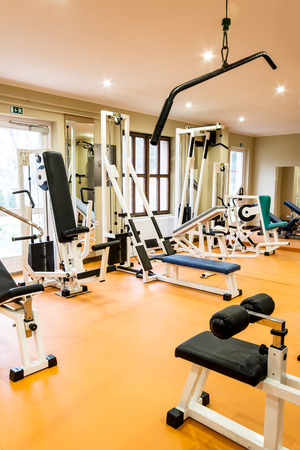 Interior view of a gym with equipment の写真素材
