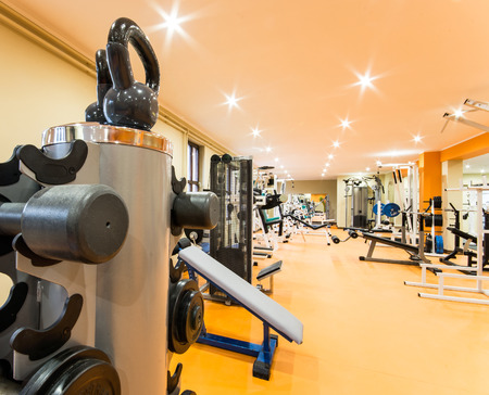 Interior view of a gym with equipment の写真素材