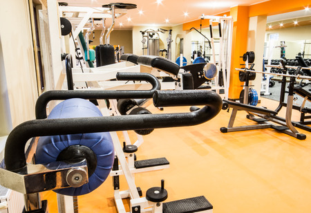 Interior view of a gym with equipment の写真素材