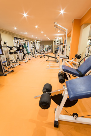 Interior view of a gym with equipment の写真素材
