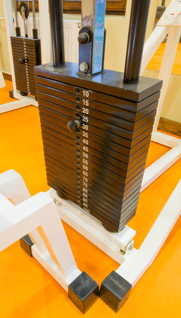 Stack of black iron weightsの写真素材