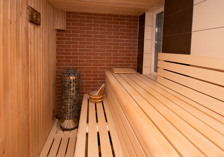 sauna interior and sauna accessoriesの写真素材
