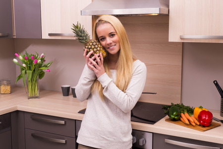 Woman loves pineapple の写真素材