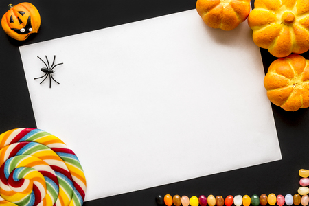 Autumn, Halloween background with leaves and pumpkins. Holiday concept with copy space.の写真素材