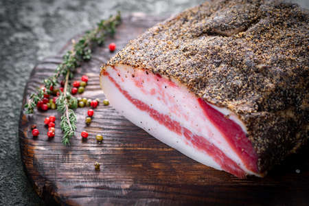 Guanciale dried speck a ham, Italian cured meat productの写真素材