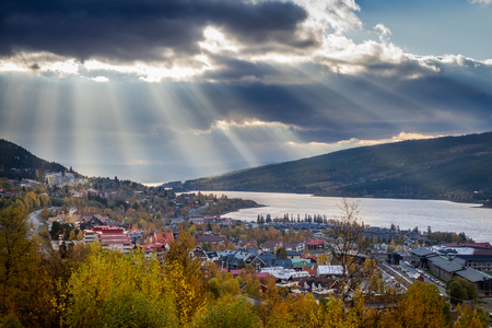 sun rays above Åre Swedenの写真素材