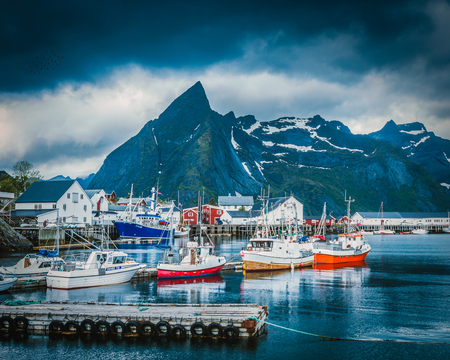 Harbour on the Lofoten Norwayのeditorial素材