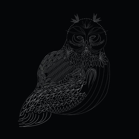 Owl symbol lineart on dark background, great design for any purpose. Vector design illustration. Isolated vector bird symbol.のイラスト素材
