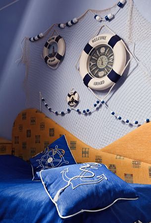 Detail of bedroom interior in Sea styleの写真素材