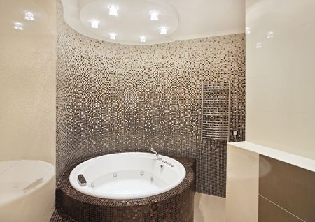 Bathroom with mosaic on wide angle viewの写真素材