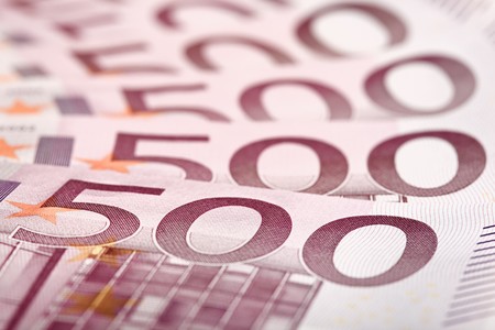 500 Euro bank notes fanned out, macro textureの写真素材