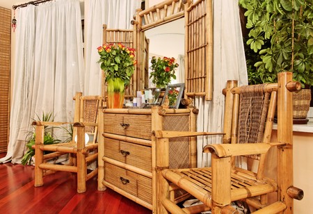 Wooden ethnic bamboo boudoir furnitureの写真素材