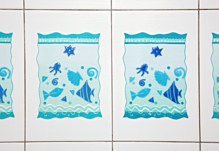 Blue bathroom ceramics tile patternの写真素材