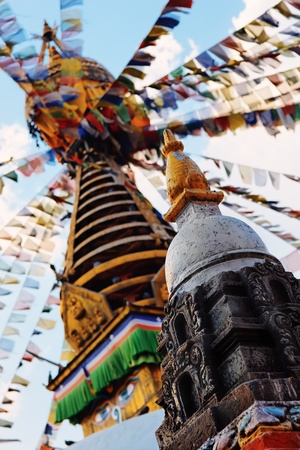 Architecture fragment of stupa, Kathmandu, Nepalの写真素材