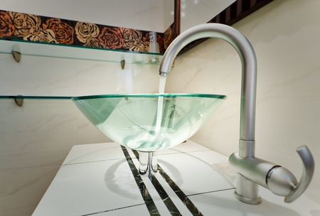 Glass sink bowl in modern minimalism bathroom interiorの写真素材