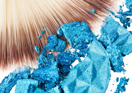 Makeup wide brush with blue crushed eye shadowの写真素材
