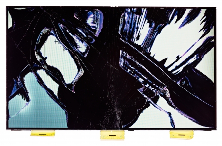 Split broken LCD screen (display), isolated on whiteの写真素材