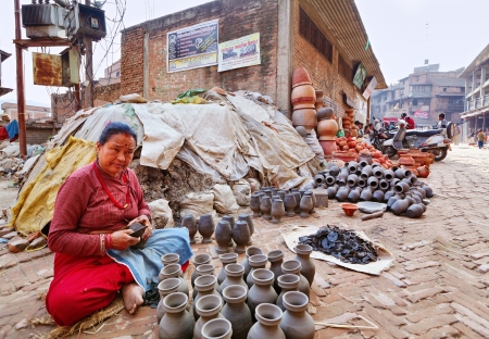 BHAKTAPUR, NEPAL - APRIL 5  Bhaktapur pottery market on April 5, 2009 in Bhaktapur, Nepal  Bhaktapur is listed as a World Heritage Site by UNESCO for its rich culture, temples, and wood, metal and stone artwork のeditorial素材
