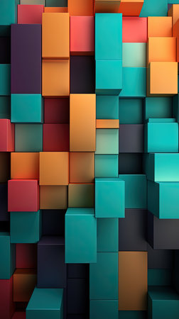 005. 3d abstract wallpaper with a playful arrangement of flat color blocks. Generative AIの素材