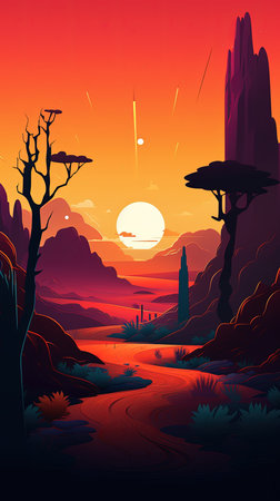 043. desert mirage graphic poster design vibrant colors wallpaper. Generative AIの素材
