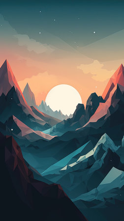 139. mountain peaks graphic poster design cool tones wallpaper. Generative AIの素材
