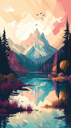 137. mountain majesty graphic poster design wallpaper. Generative AIの素材