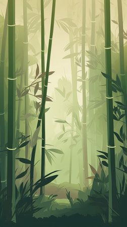 148. serene bamboo forest graphic poster design wallpaper. Generative AIの素材