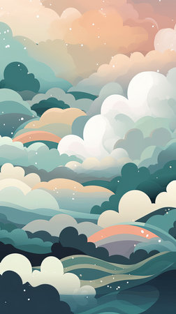 223. whimsical cloudscapes graphic poster wallpaper. Generative AIの素材