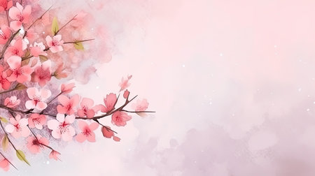 073_beautiful watercolor pink flowers on pastel background, generative aiの素材