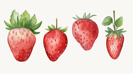 229_set of watercolor strawberries, generative aiの素材