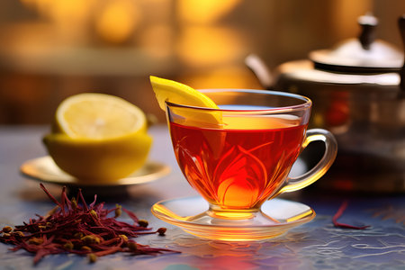 006_invigorating saffron tea with a slice of lemon, Generative AIの素材