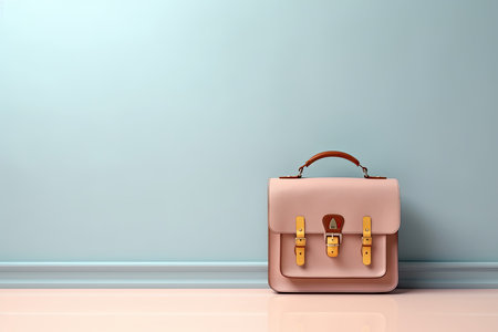 0286. Briefcase in front of light pastel wall. Generative AIの素材