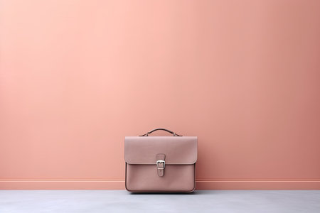 0289. Briefcase in front of light pastel wall. Generative AIの素材