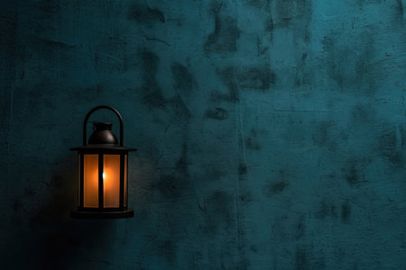 0361. Fanous lantern glow in front of dark wall. Generative AIの素材