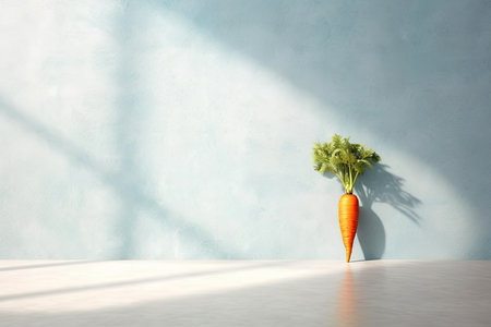 0313. Carrot in front of light pastel wall. Generative AIの素材