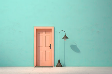 0345. Door in front of pastel wall. Generative AIの素材