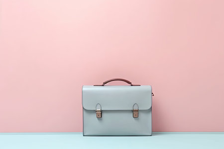 0287. Briefcase in front of light pastel wall. Generative AIの素材