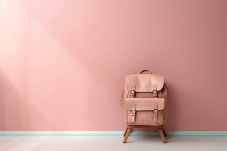 0384. haversack in front of light pastel wall. Generative AIの素材