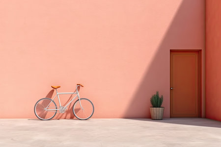 0280. Bicycle in front of light pastel wall. Generative AIの素材