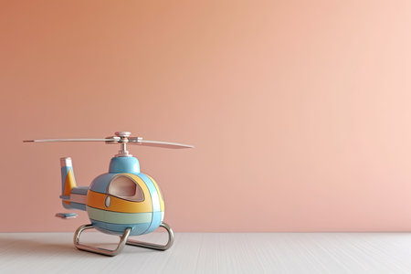 0390. Helicopter toy in front of light pastel wall. Generative AIの素材