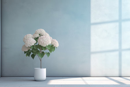 0392. Hydrangea in front of light pastel wall. Generative AIの素材