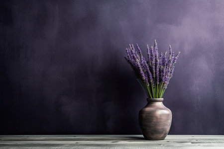 0418. Lavender in front of dark wall. Generative AIの素材