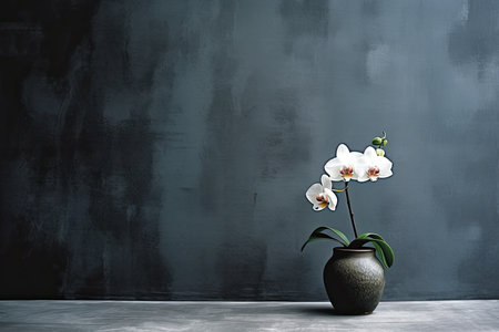 0447. Orchid in front of dark wall. Generative AIの素材