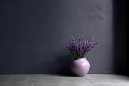 0417. Lavender in front of dark wall. Generative AIの素材