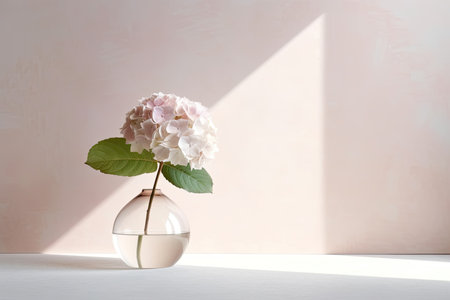 0393. Hydrangea in front of light pastel wall. Generative AIの素材