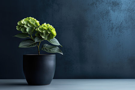 0396. Hydrangea plant in front of dark wall. Generative AIの素材